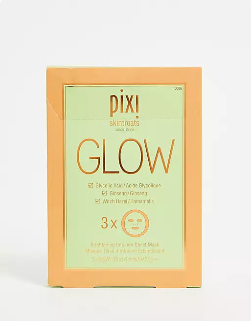 Kit de 3  mascarillas iluminadoras Glow de ácido glicolico, ginseng y hamamélis - Pixi by Petra