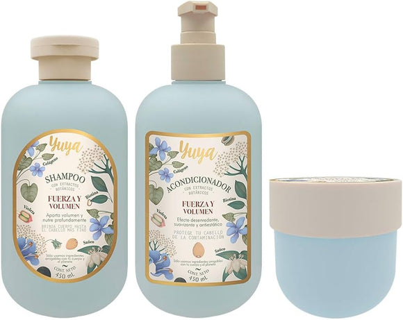 Kit Shampoo, Acondicionador y Mascarilla para el cabello Fuerza y Volumen - Yuya