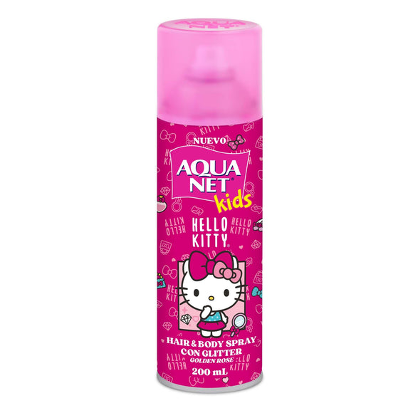 Spray para el cabello y cuerpo con glitter rose gold Hello Kitty - Aqua net