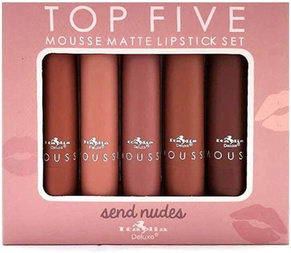 Set de Labiales Top Five Mousse Matte Lipstick Send Nudes - Italia Deluxe