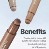 bronzer stick, contour stick, MOIRA Beauty, stick para contorno, bronzer cremoso, maquillaje de rostro, contorno en barra, acabado soft matte, maquillaje de larga duración, contour and bronzer stick.