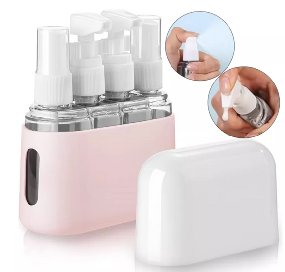 Kit de botellas para viaje de silicona transparente 4 en 1 Contenedor Rosa