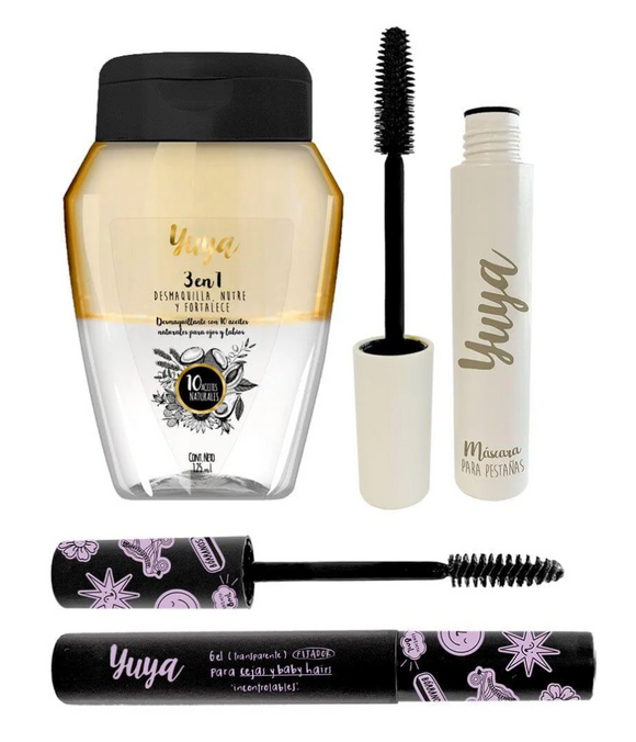 Set Look Natural, Máscara 10 aceites + Gel para cejas + Desmaquillante bifásico - YUYA Republic Cosmetics