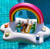 Inflable en forma de arcoiris hielera, porta vasos y bebidas para alberca
