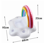 Inflable en forma de arcoiris hielera, porta vasos y bebidas para alberca