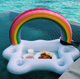 Inflable en forma de arcoiris hielera, porta vasos y bebidas para alberca