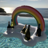 Inflable en forma de arcoiris hielera, porta vasos y bebidas para alberca
