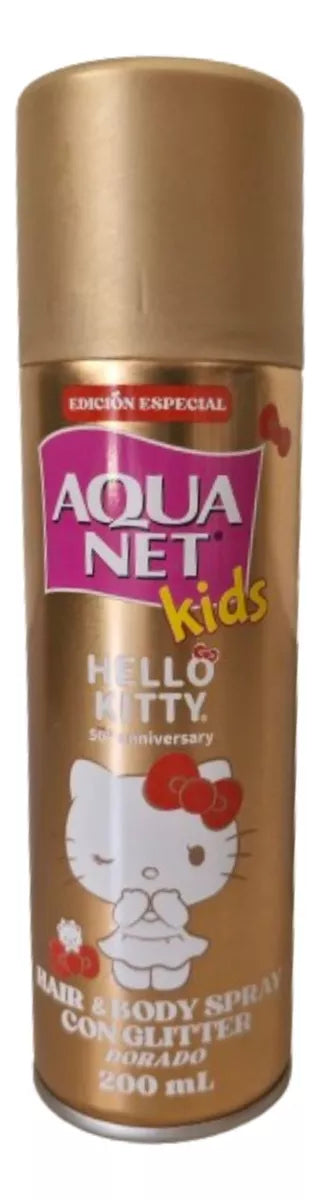 Spray para el cabello y cuerpo con glitter dorado Hello Kitty - Aqua net