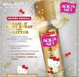 Spray para el cabello y cuerpo con glitter dorado Hello Kitty - Aqua net