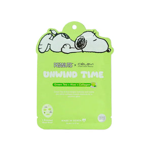 Mascarilla Té verde + Aloe + Colágeno Unwind Time - Celavi x Snoopy