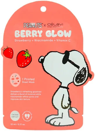 Mascarilla Niacinamida + Fresa + Vitamina C Berry Glow - Celavi x Snoopy