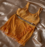 Traje de baño amarillo de 3 piezas con falda