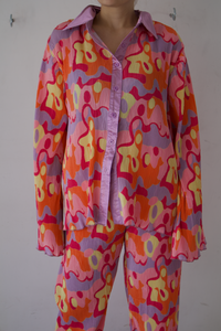 Conjunto de pantalón print naranja morado y rosa