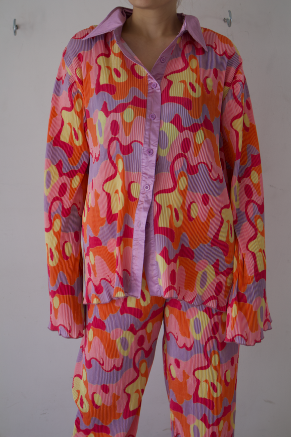 Conjunto de pantalón print naranja morado y rosa